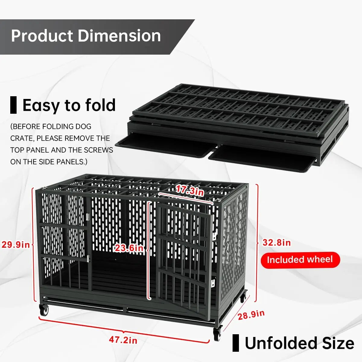 ufsagcg Heavy Duty Dog Crate with Wheels Indestructible