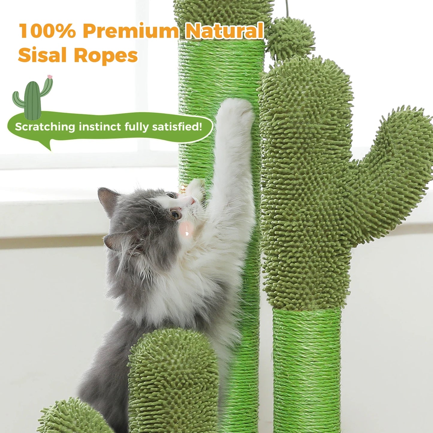 PAWZ Road Cactus Cat Scratching Post With Sisal Poles And Dangling Ball Toys