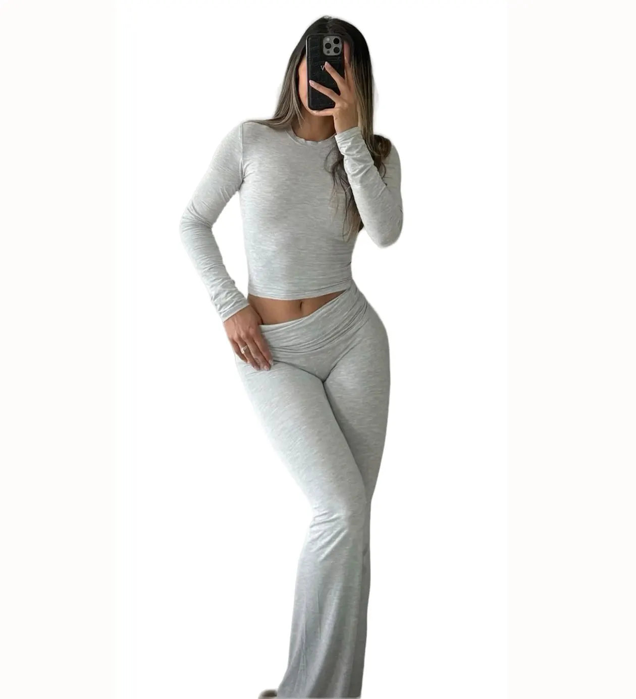 Womens Yoga Two Piece Set Long Sleeve Wide Leg Activewear