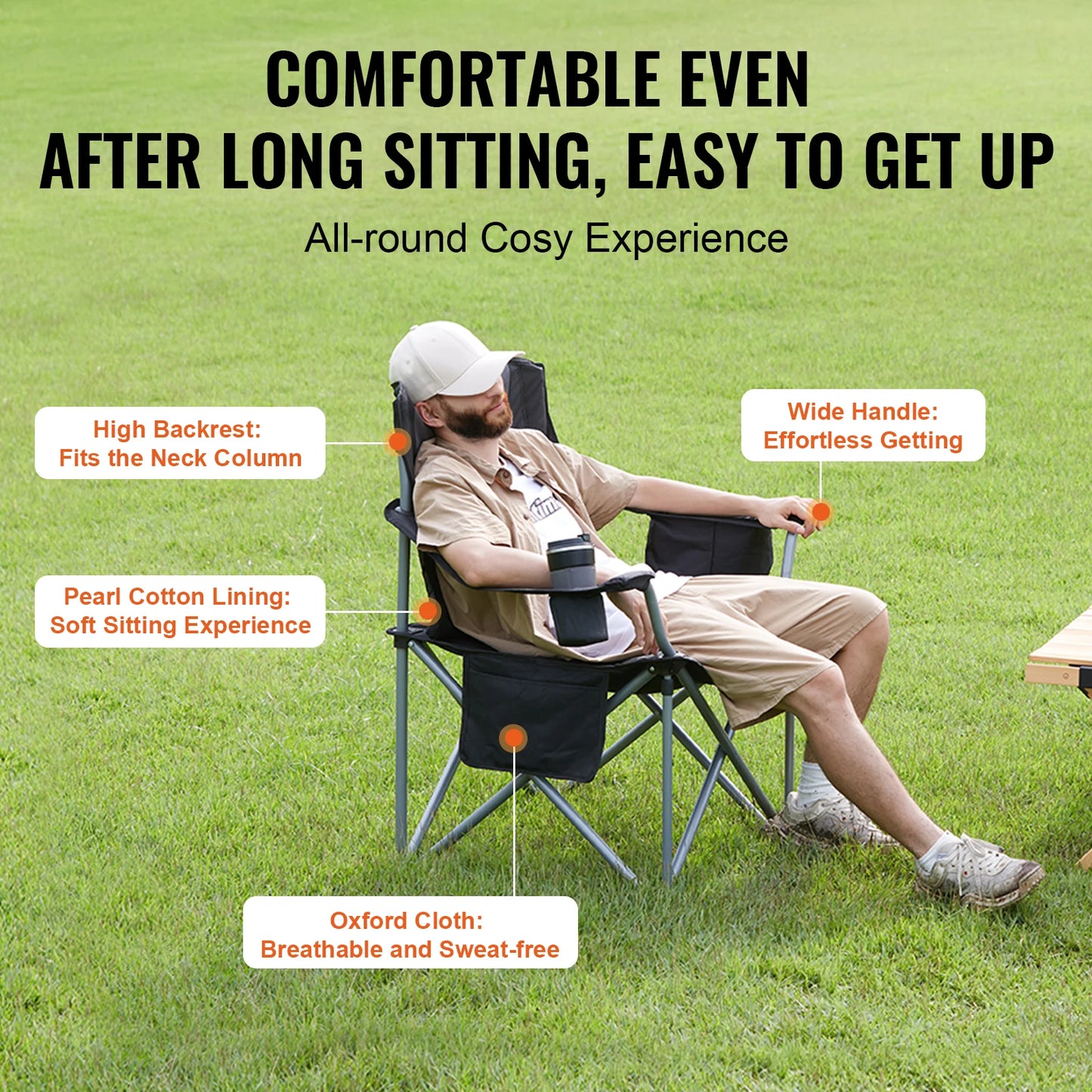 VEVOR Camping Folding Chair With Quad Lumbar And Side Pockets