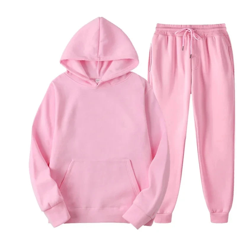 NONECN Unisex Tracksuit Hoodies 2Piece Fleece Set Pullover