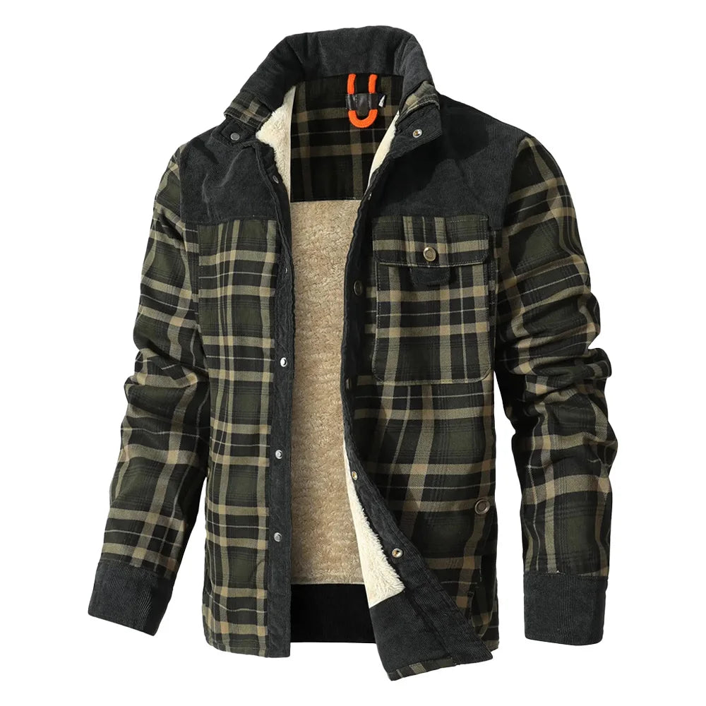 NONECN Mens Winter Windproof Bomber Jacket Plaid Sherpa Lining