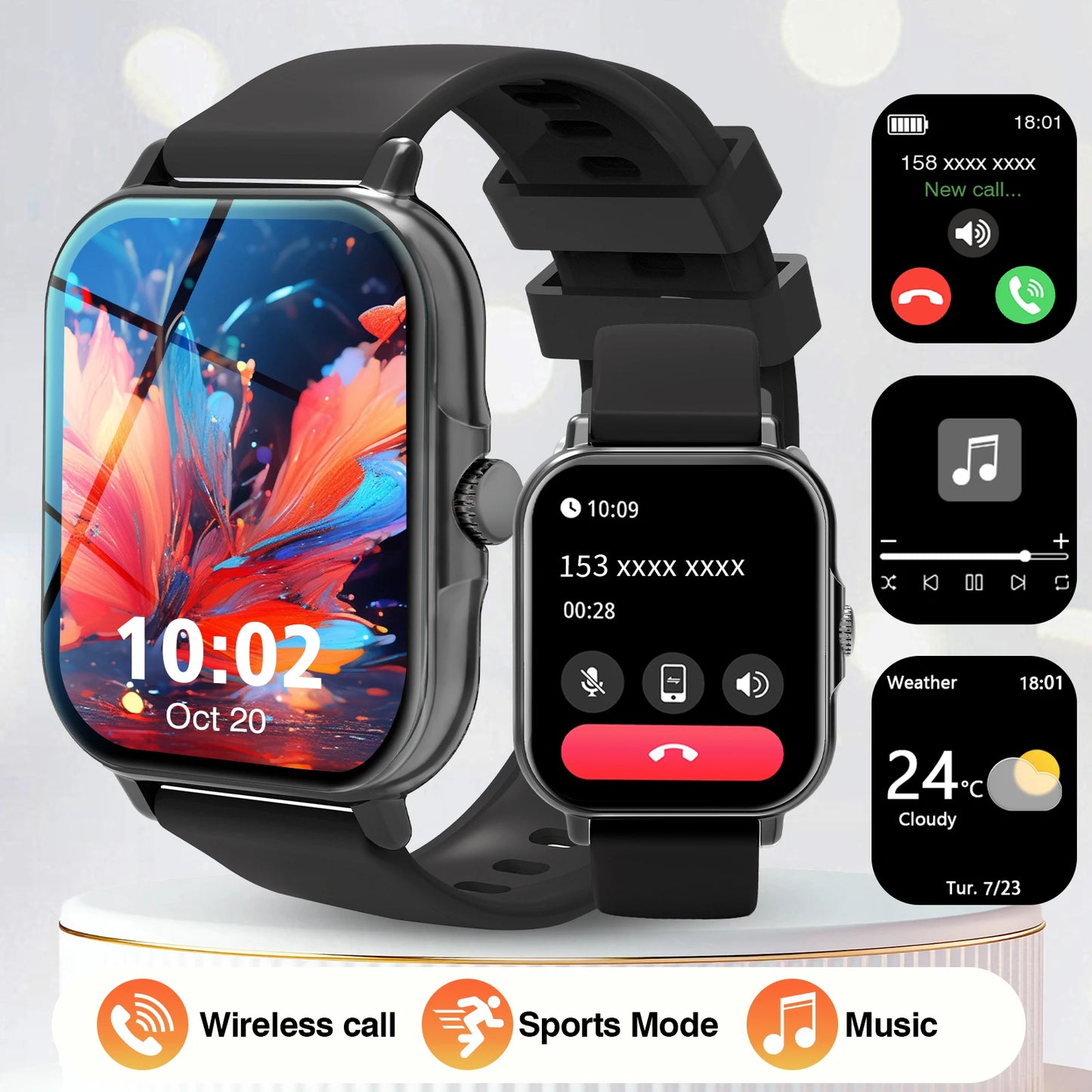 Odelettevcy Smart Watch With Wireless Calling And Weather Forecast
